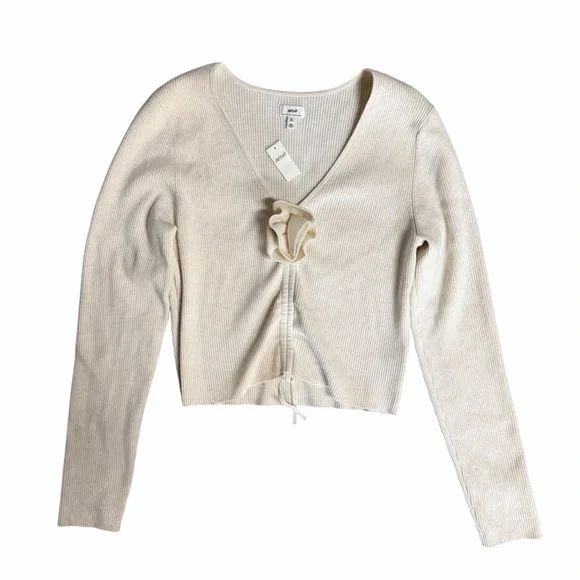 NEW Aerie Cropped Rosette Sweater Cream Size XL - Picture 4 of 9